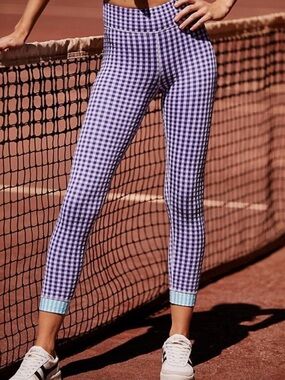 The Upside Blue and White Gingham High-Waist Leggings